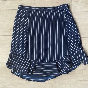 J. Crew Navy and White Striped Ruffle Hem Mini Skirt